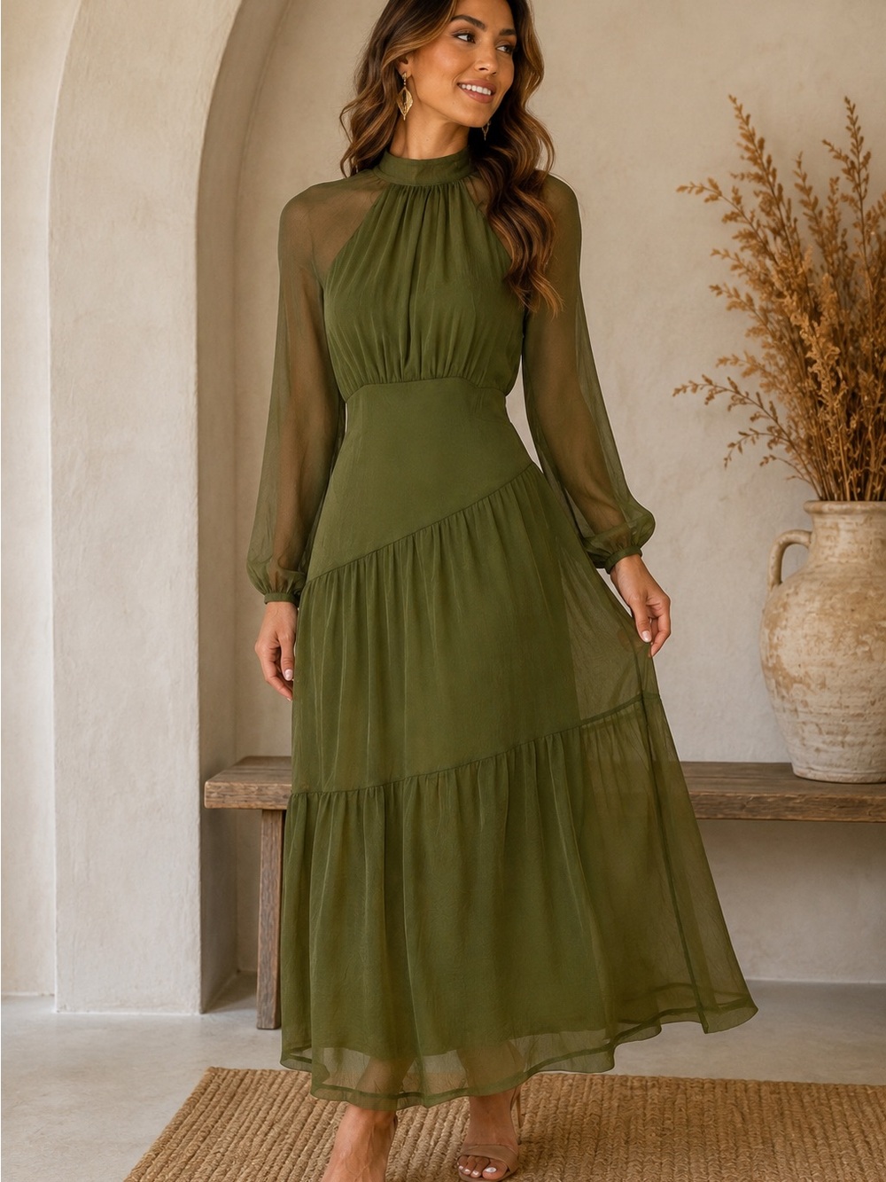 Petal & Pup Olive Green Long Sleeve Maxi Dress